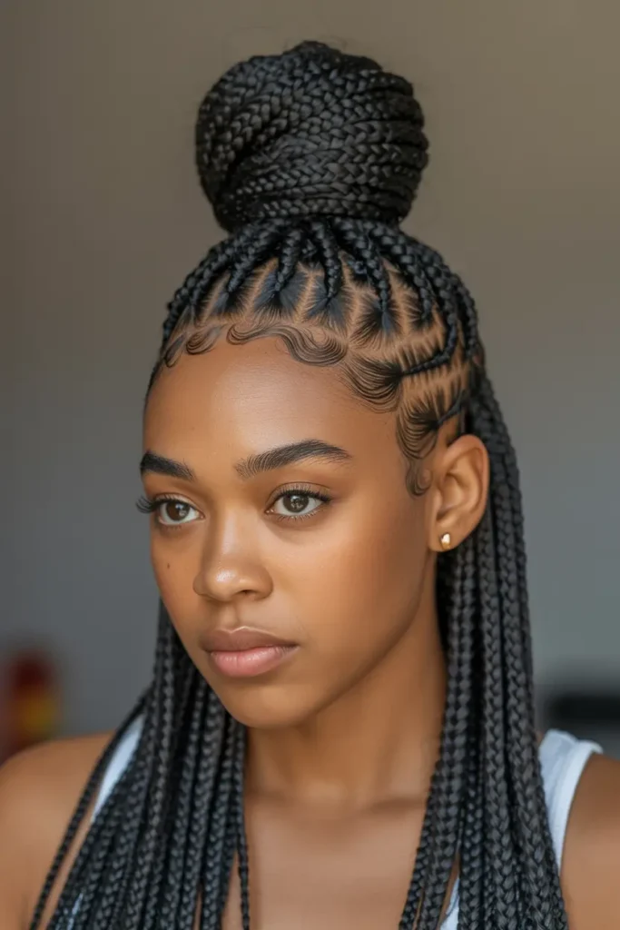 12. Fulani Braids High Bun