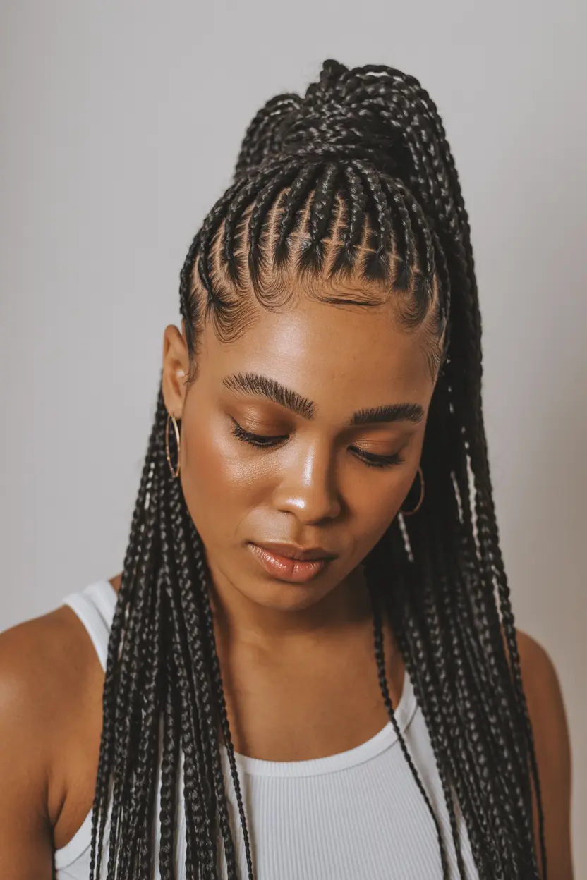 3. Fulani Braids High Ponytail